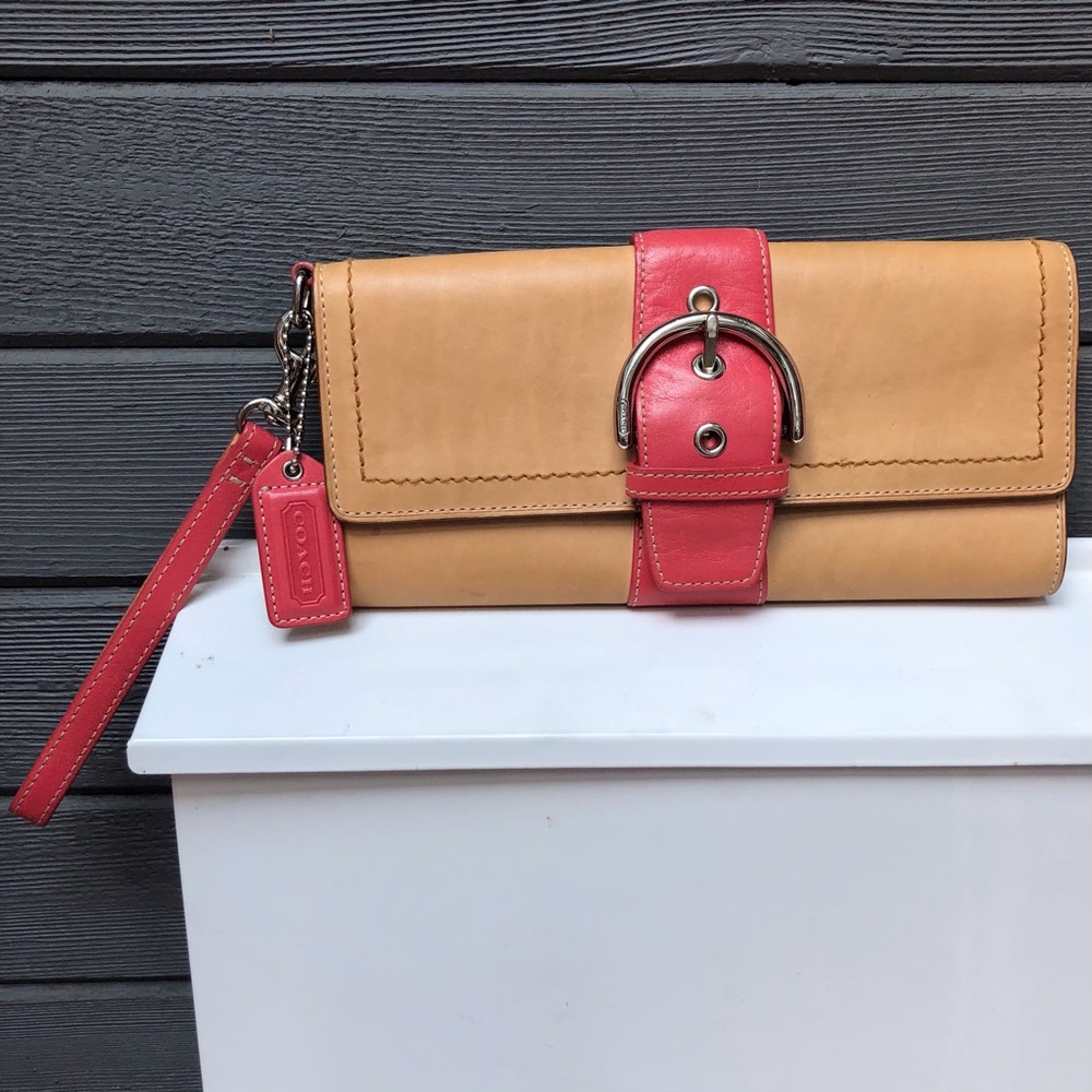 Simple Tan Leather Wristlet, Coach